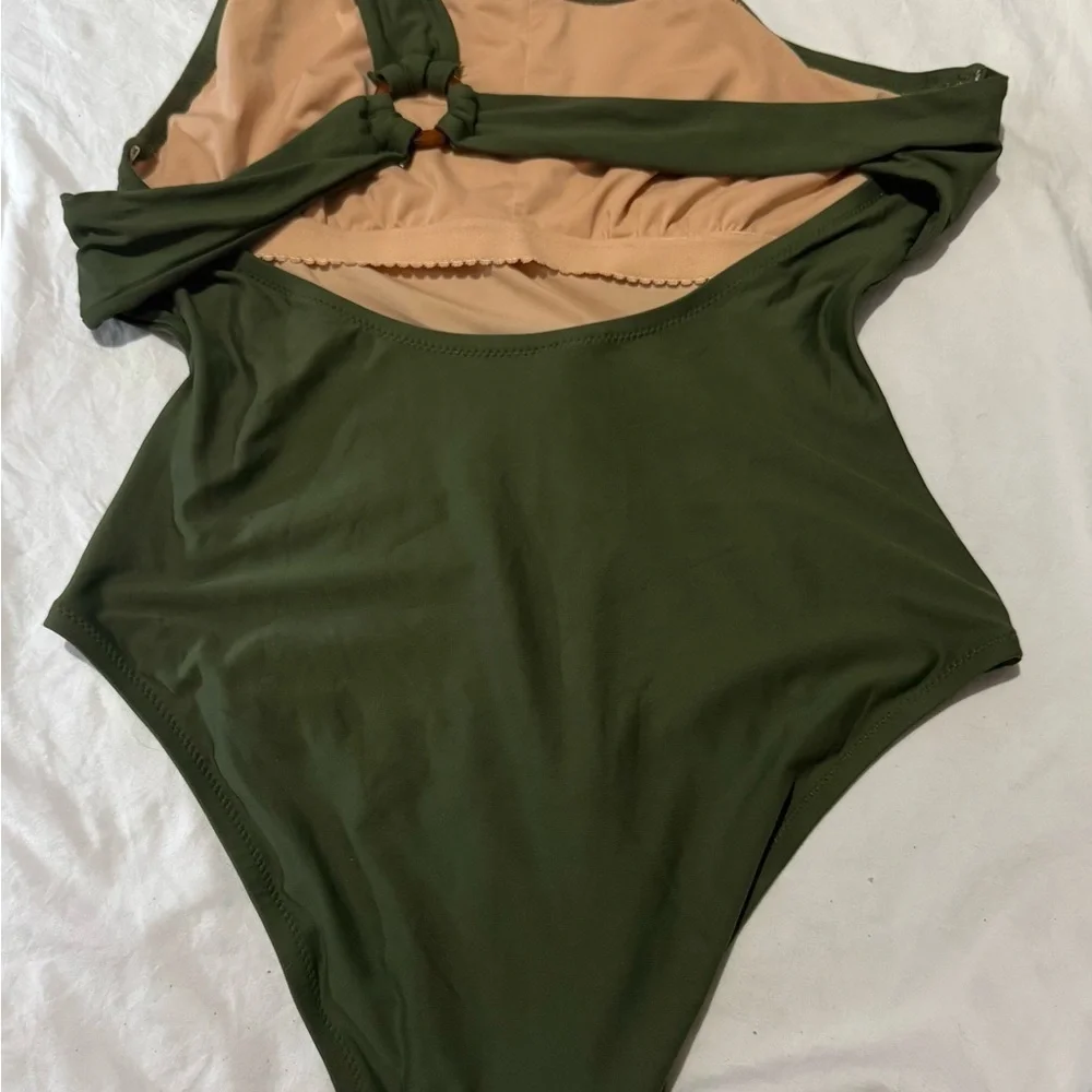 J. Crew Olive and Beige Swimsuit